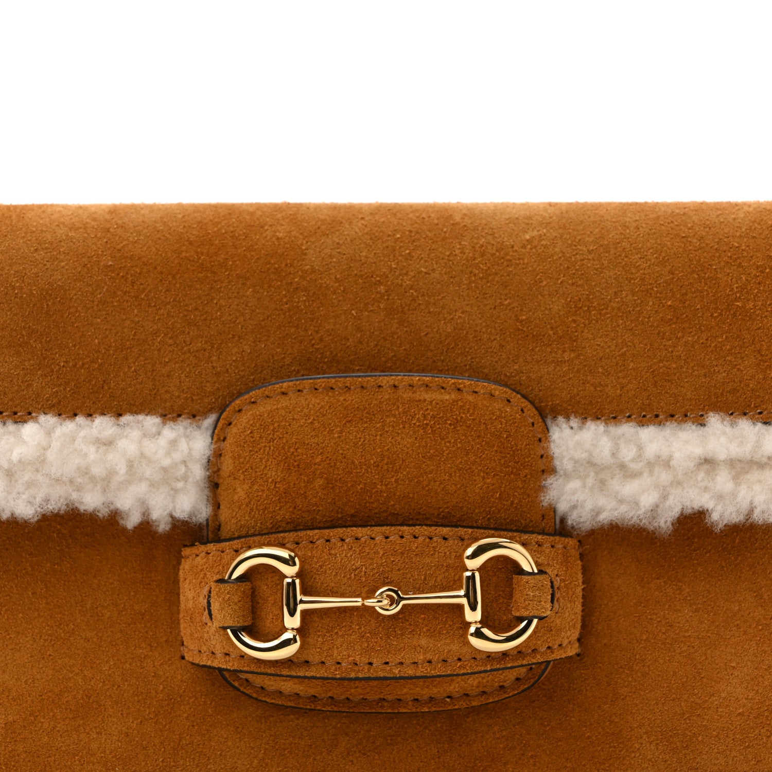 Gucci Suede Shearling Horsebit Mini 1955 Shoulder Bag Honey Beige Milk 9 of 11