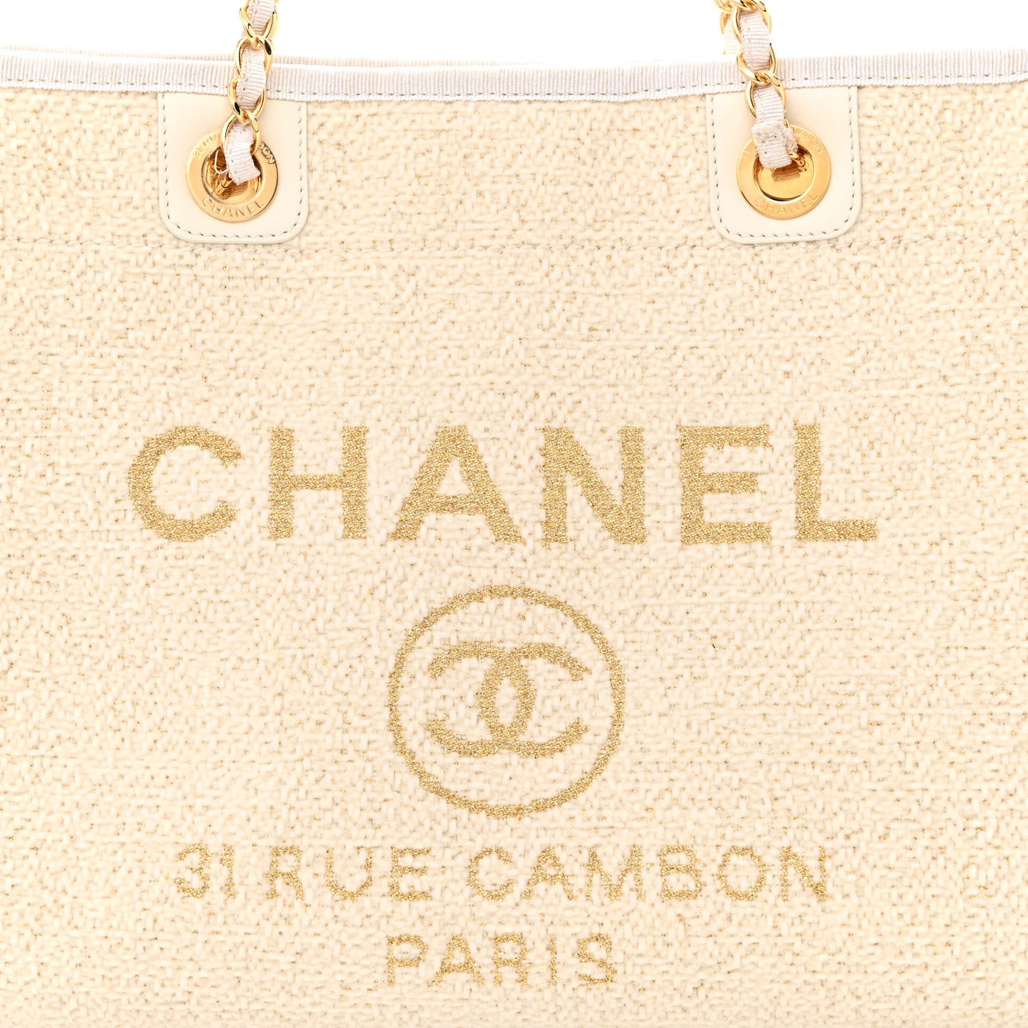 Lurex Boucle Small Deauville Tote Ivory