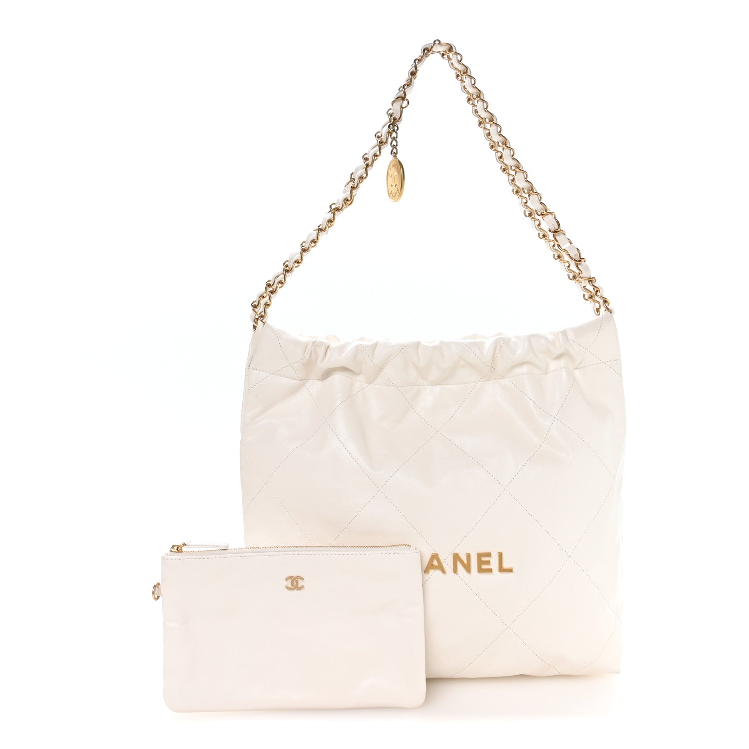 CHANELホワイト キルティング パーティーバッグ Chanel Shiny Calfskin Quilted Small Chanel 22 White 1875832