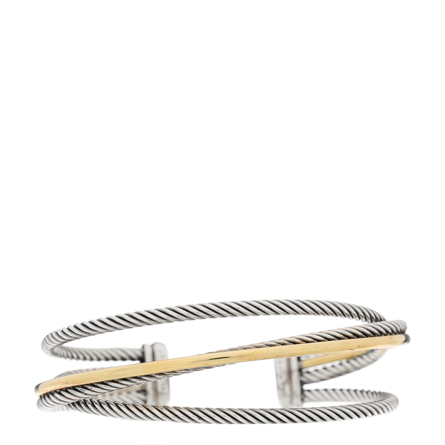 Sterling Silver 18K Yellow Gold Crossover Three Row Cuff Bracelet