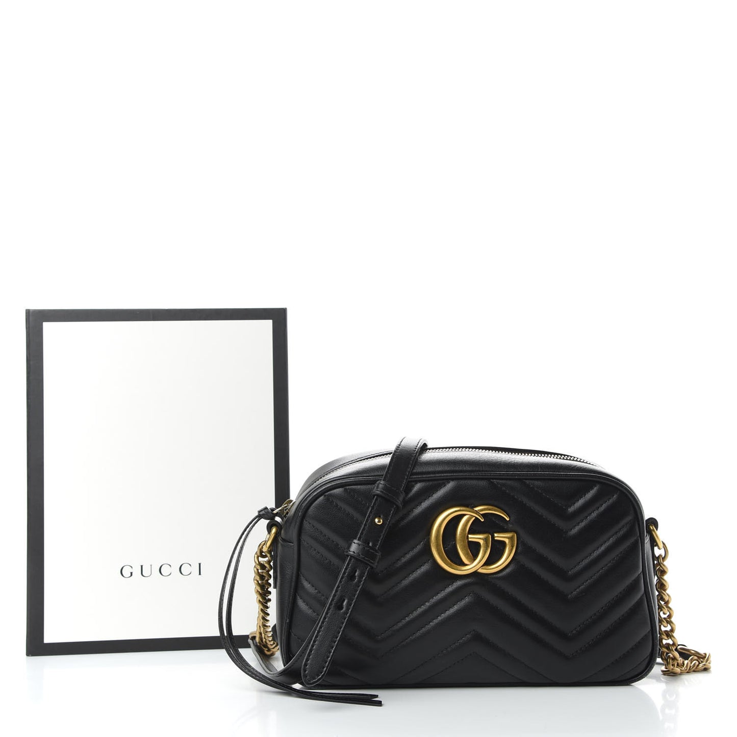 Calfskin Matelasse Small GG Marmont Chain Shoulder Bag Black