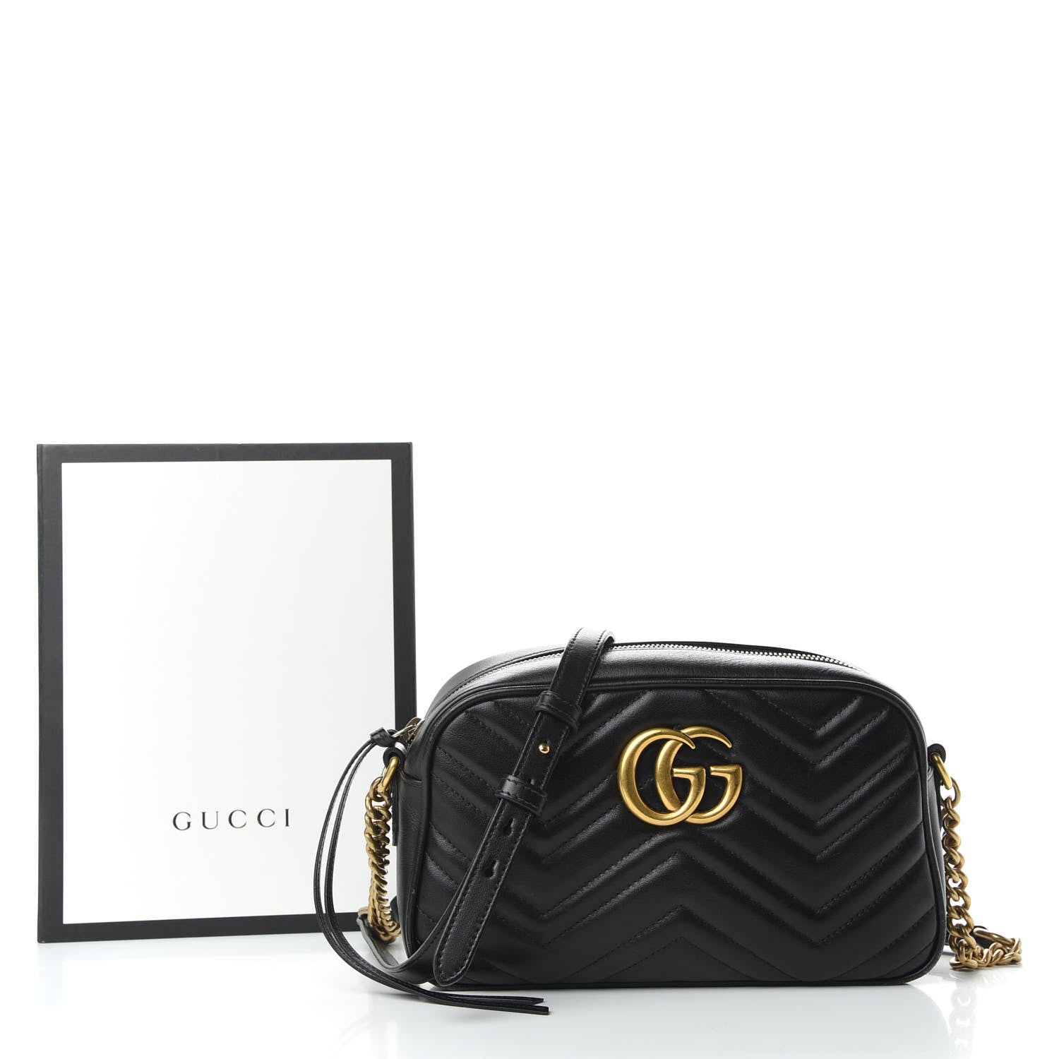 Gucci Calfskin Matelasse Small GG Marmont Chain Shoulder Bag Black 10 of 10