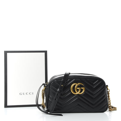 Gucci Calfskin Matelasse Small GG Marmont Chain Shoulder Bag Black 10 of 10