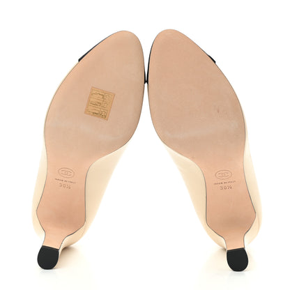 Chanel Lambskin Patent CC Cap Toe Camellia Pumps 36.5 Beige Black 6 of 8