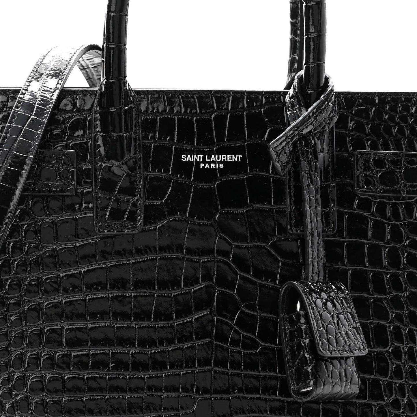 Calfskin Crocodile Embossed Nano Sac De Jour Black