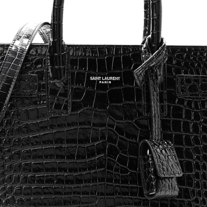 Saint Laurent Calfskin Crocodile Embossed Nano Sac De Jour Black 7 of 9