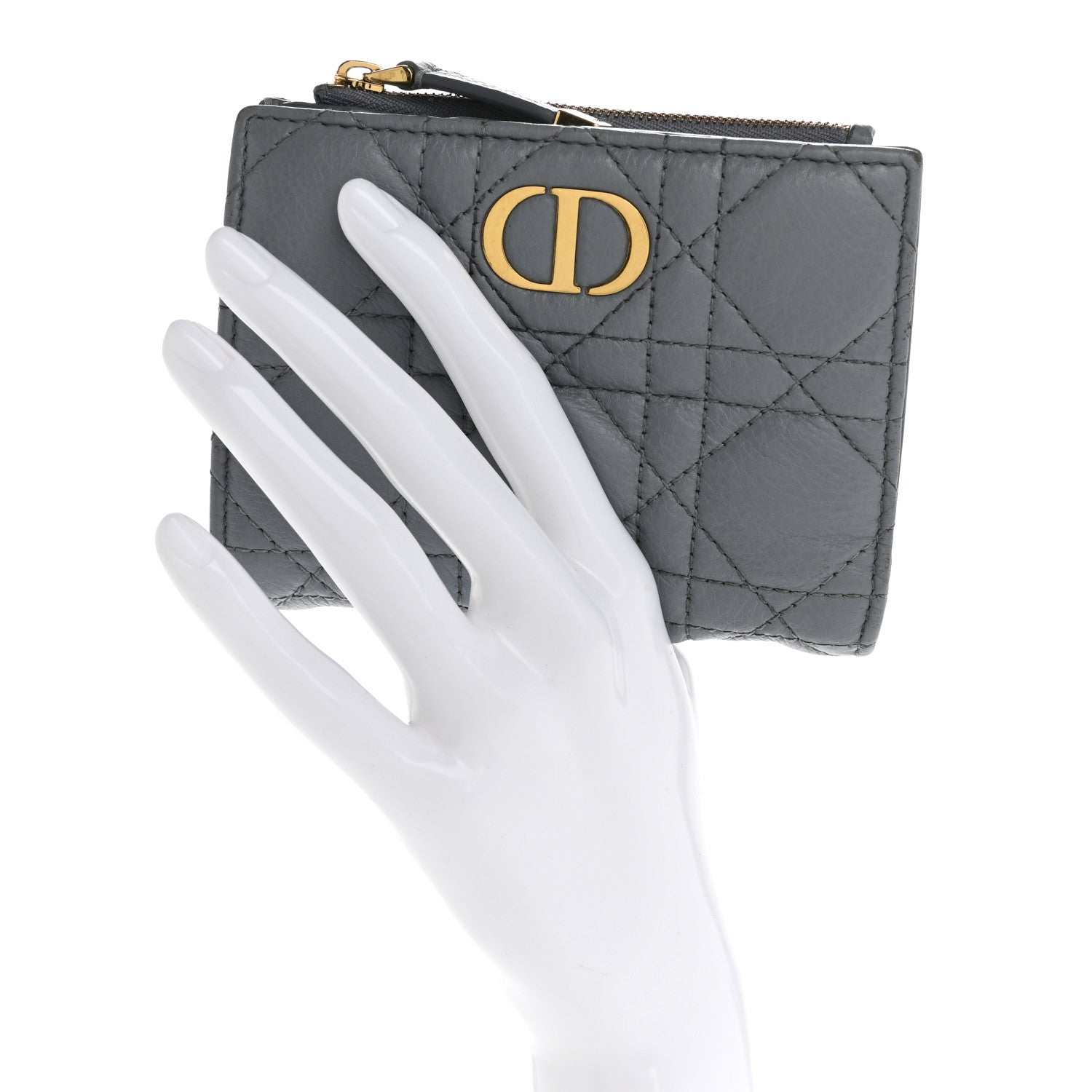 Christian Dior Grained Calfskin Supple Cannage Caro Dahlia Wallet Cloud Blue 2 of 13