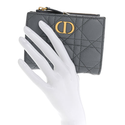 Christian Dior Grained Calfskin Supple Cannage Caro Dahlia Wallet Cloud Blue 2 of 13
