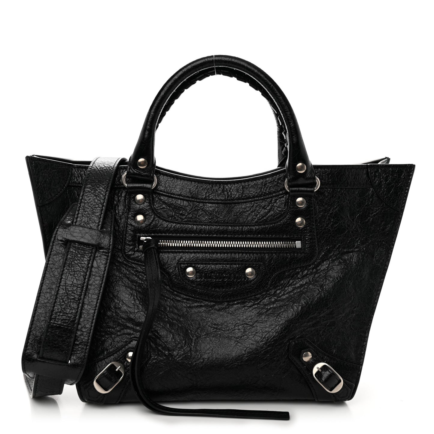Agneau Arena Neo Classic Silver Hardware Medium Upside Down Tote Black