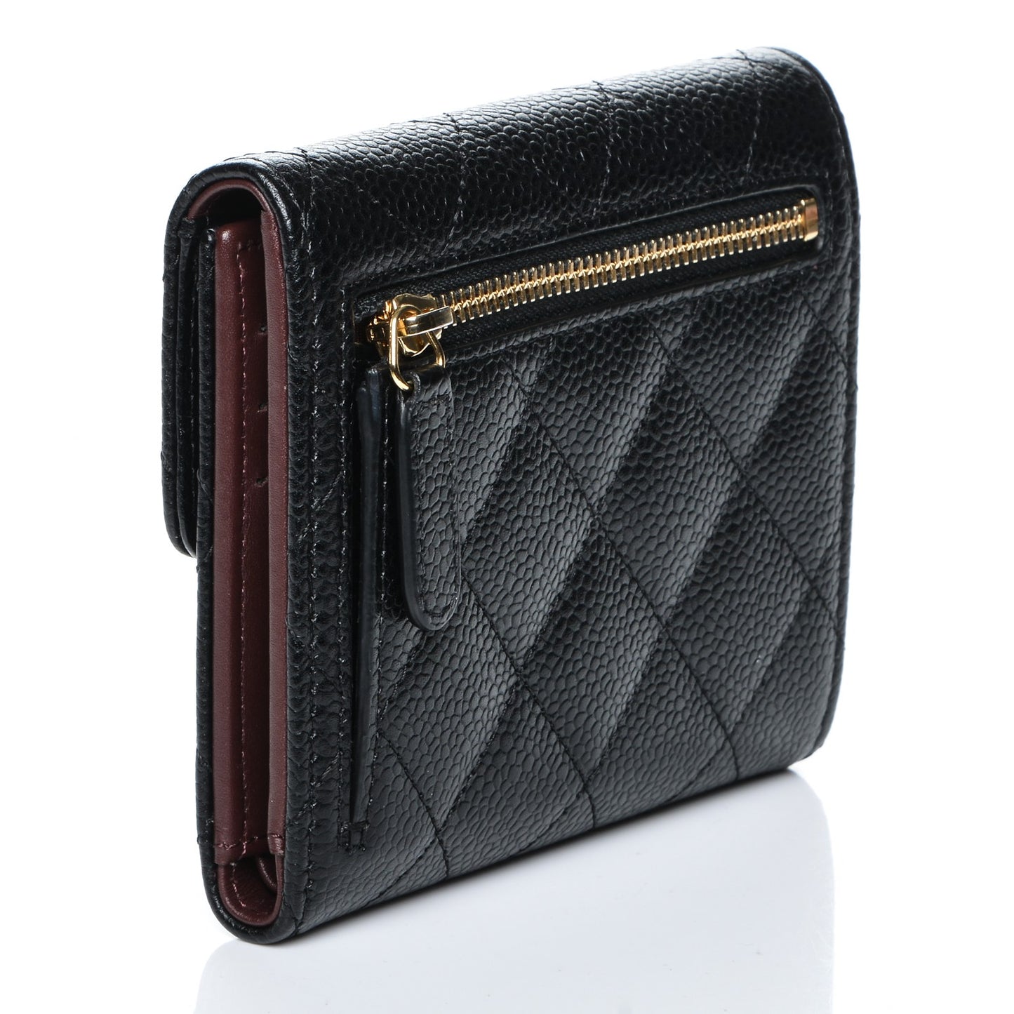 Caviar Quilted Compact Flap Wallet Black