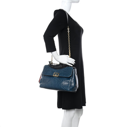 Givenchy Creased Patent Calfskin Medium ID Flap Oil Blue 2 of 9