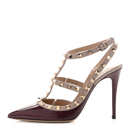 Valentino Garavani Patent Nappa Rockstud Ankle Strap 100mm Pumps 38 Vinaccia Poudre 1 of 10