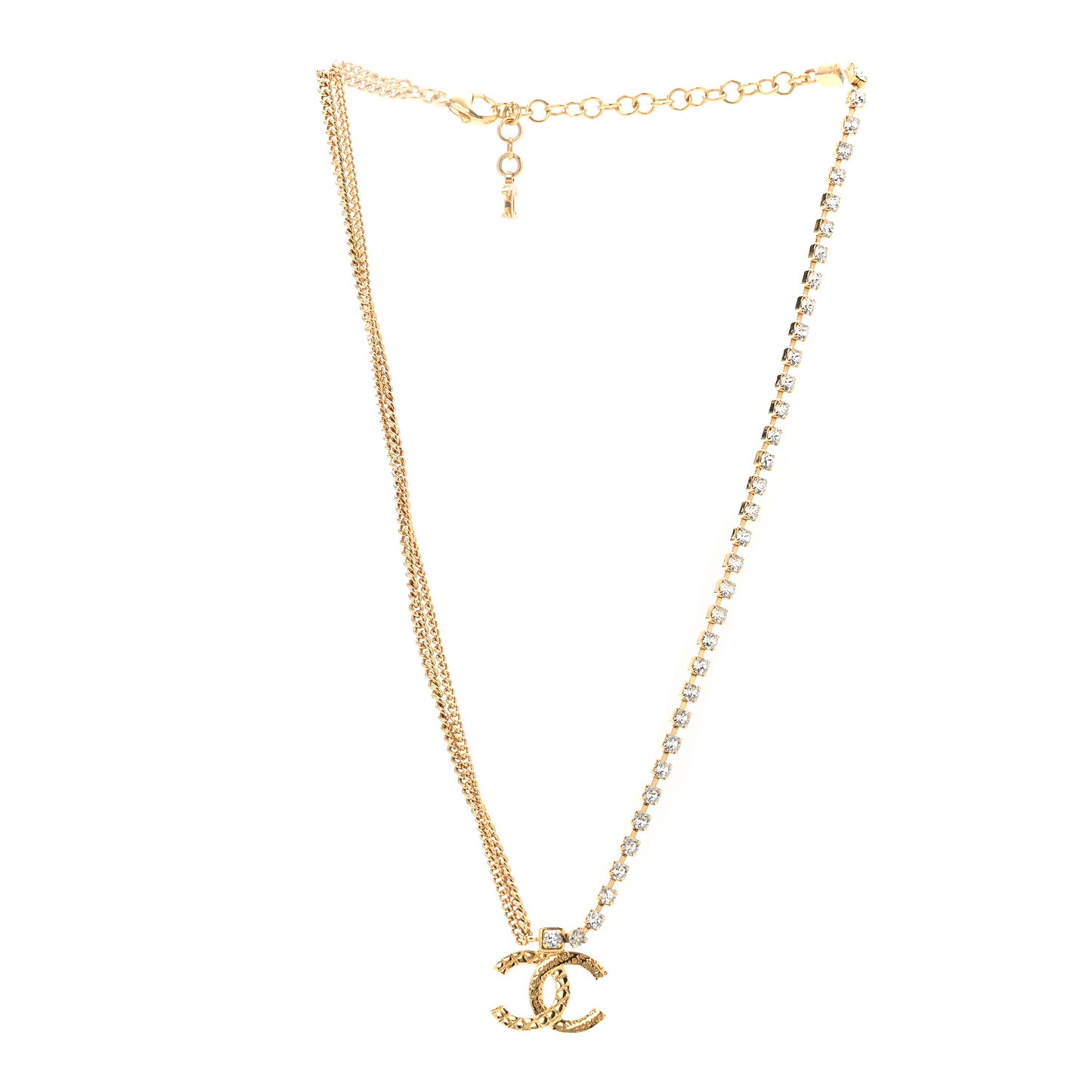 Metal Crystal Quilted CC Pendant Necklace Gold