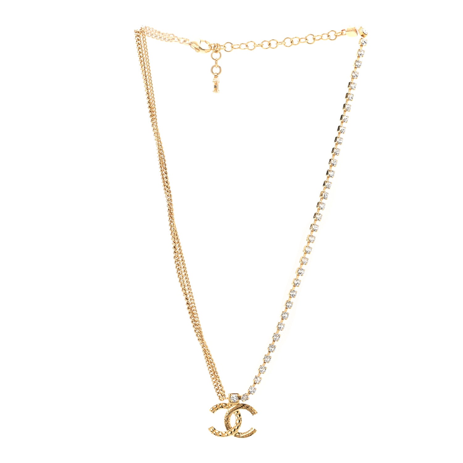 Chanel Metal Crystal Quilted CC Pendant Necklace Gold 3 of 6