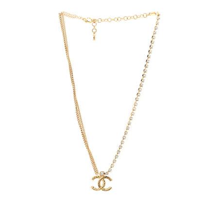 Chanel Metal Crystal Quilted CC Pendant Necklace Gold 3 of 6