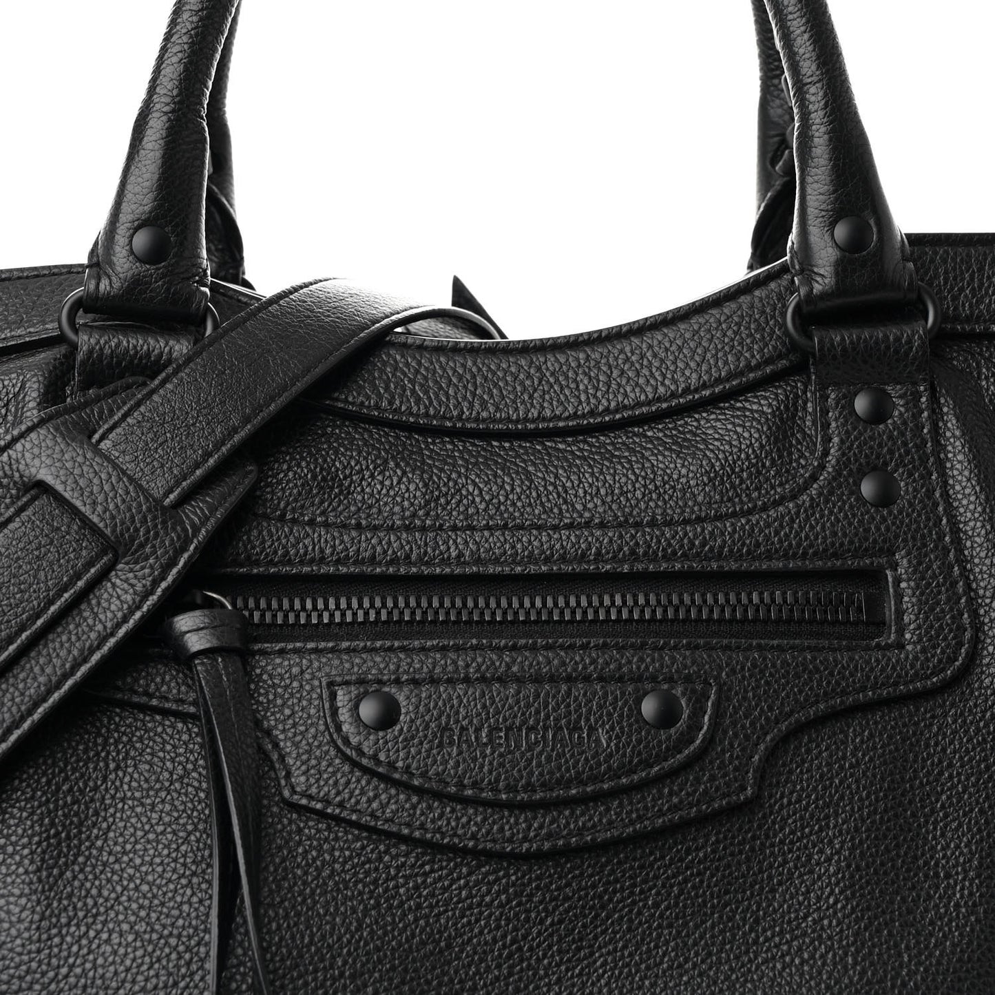 Grained Calfskin Neo Classic Black Hardware Large Top Handle Bag Black