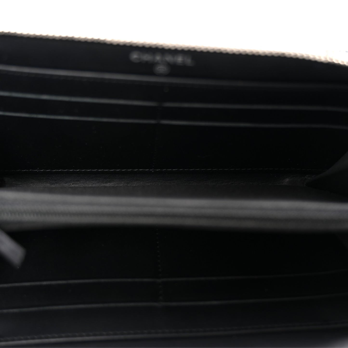 Patent Chevron Quilted CC Zip Around Wallet Black