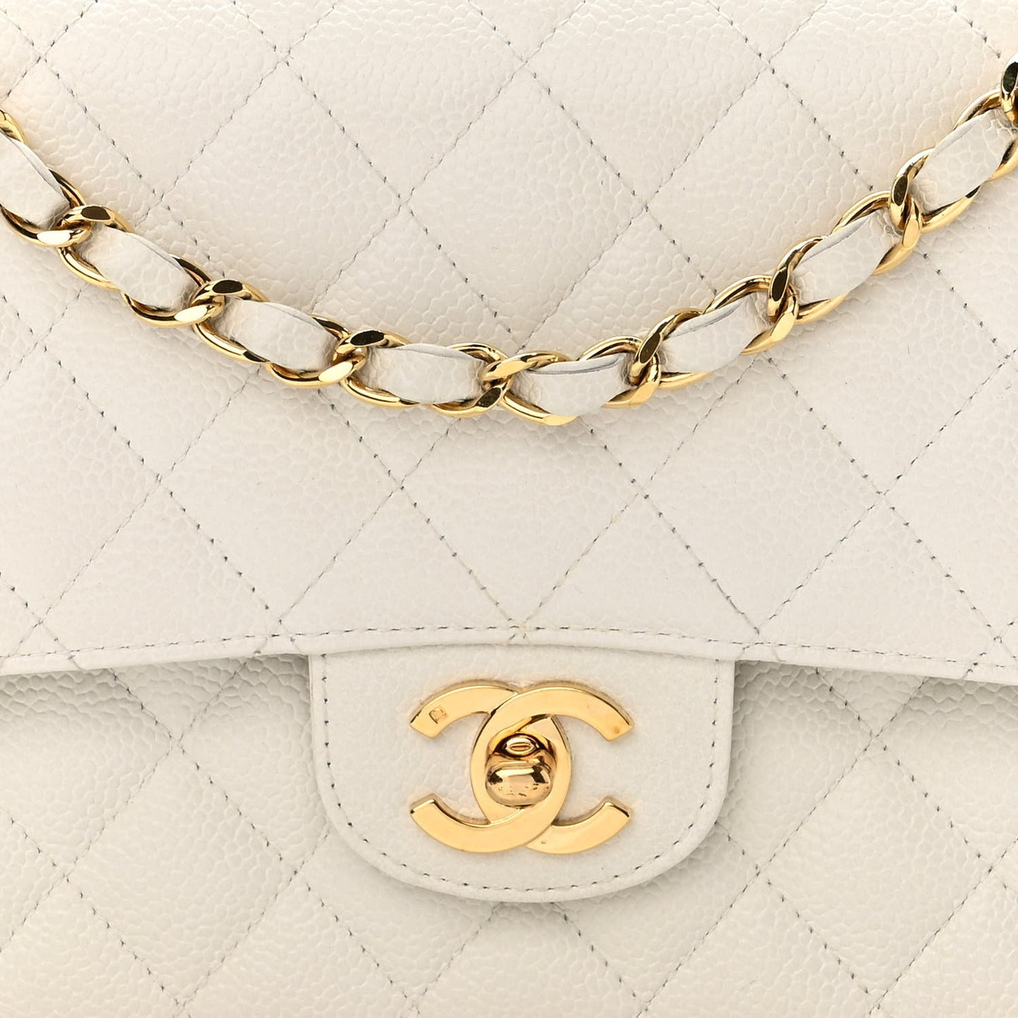 Caviar Quilted Medium Double Flap White