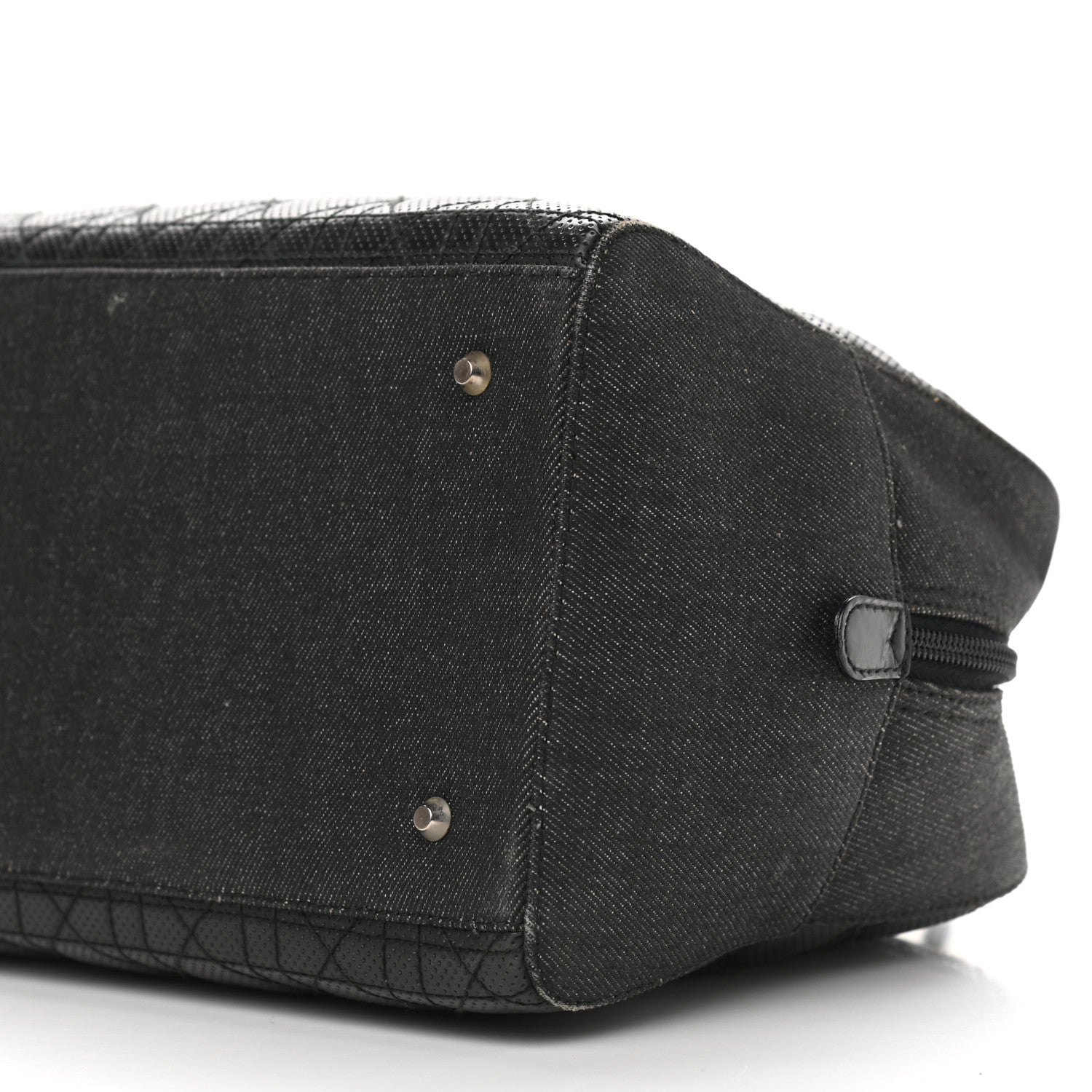 Christian Dior Denim Patent Perforated Cannage Satchel Black 9 of 14