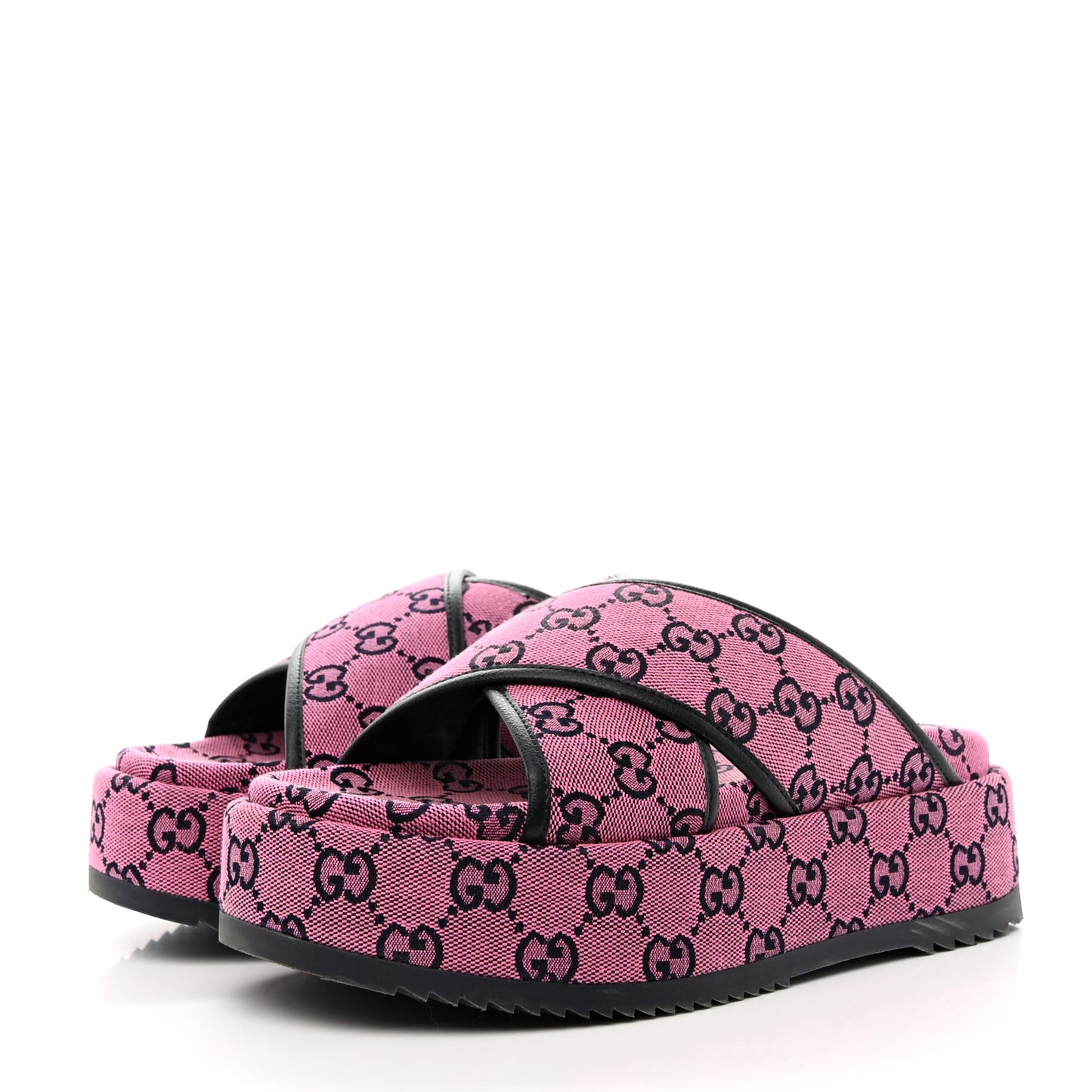 Monogram Multicolor Criss Cross Platform Slide Sandals 37.5 Pink Blue