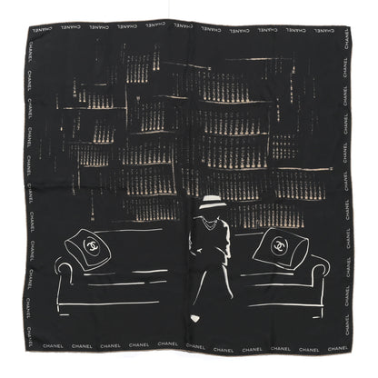 Chanel Silk Coco Square Scarf Black White Beige 1 of 3