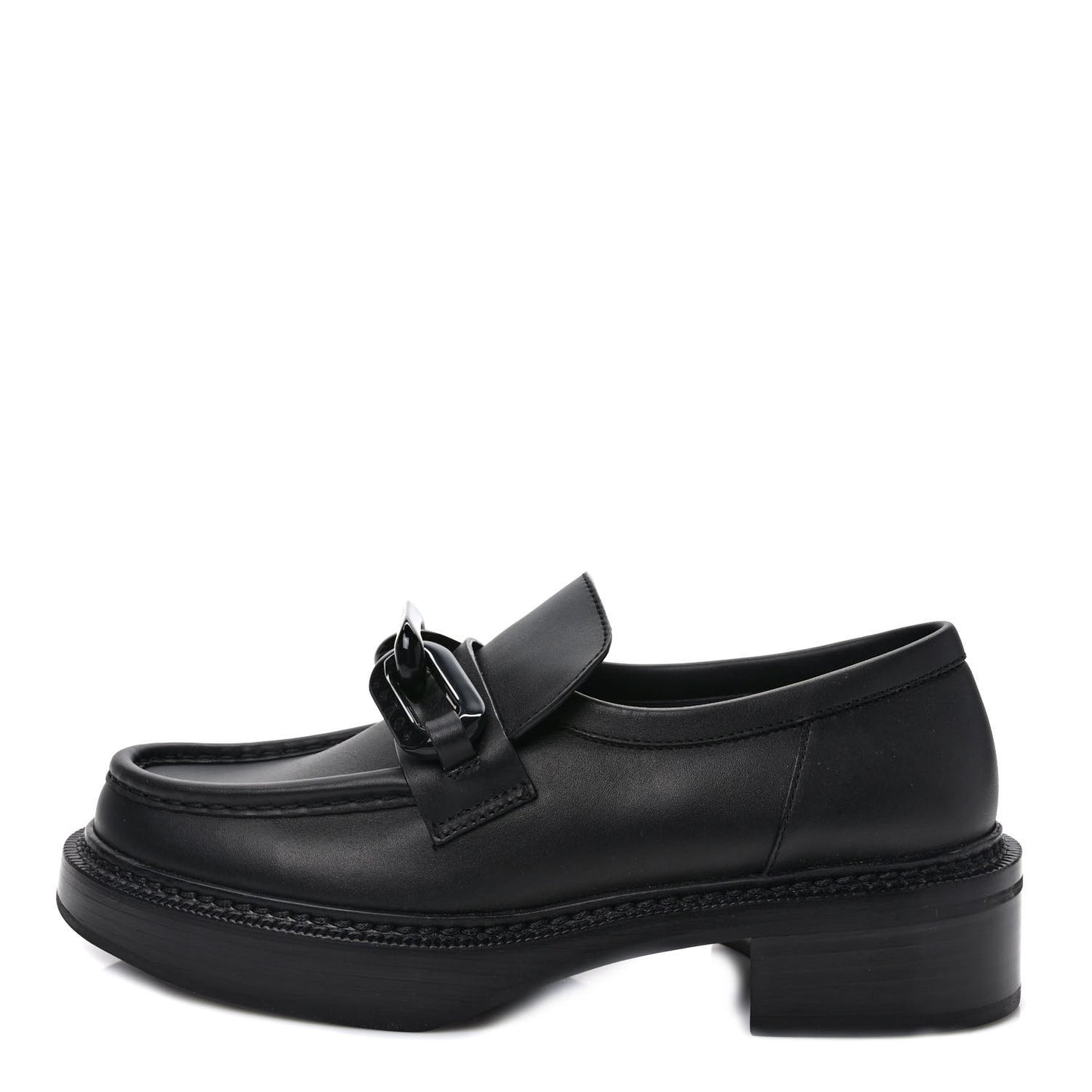 Calfskin Oversized Chain Academy Loafers 39.5 Black