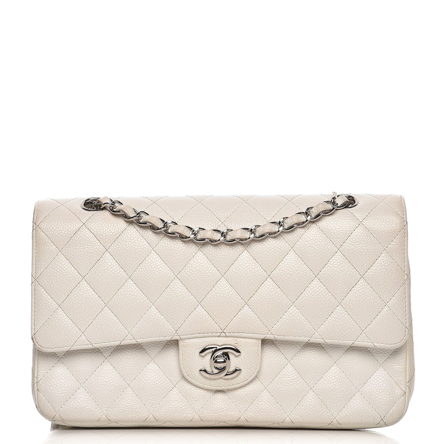 Caviar Quilted Medium Double Flap White