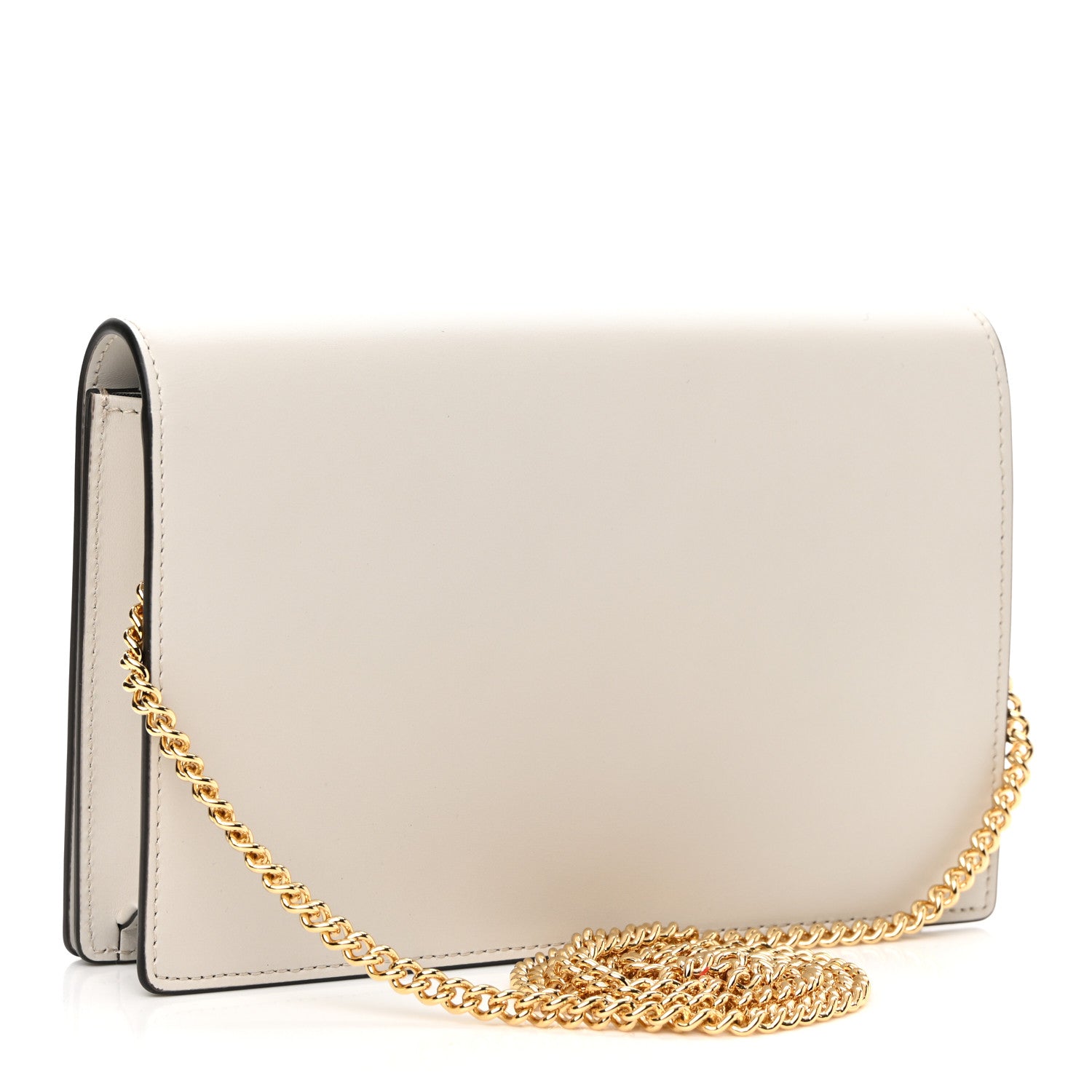 Fendi Vitello King Tamponato Logo Embossed Medium Wallet On Chain White Ice 3 of 9
