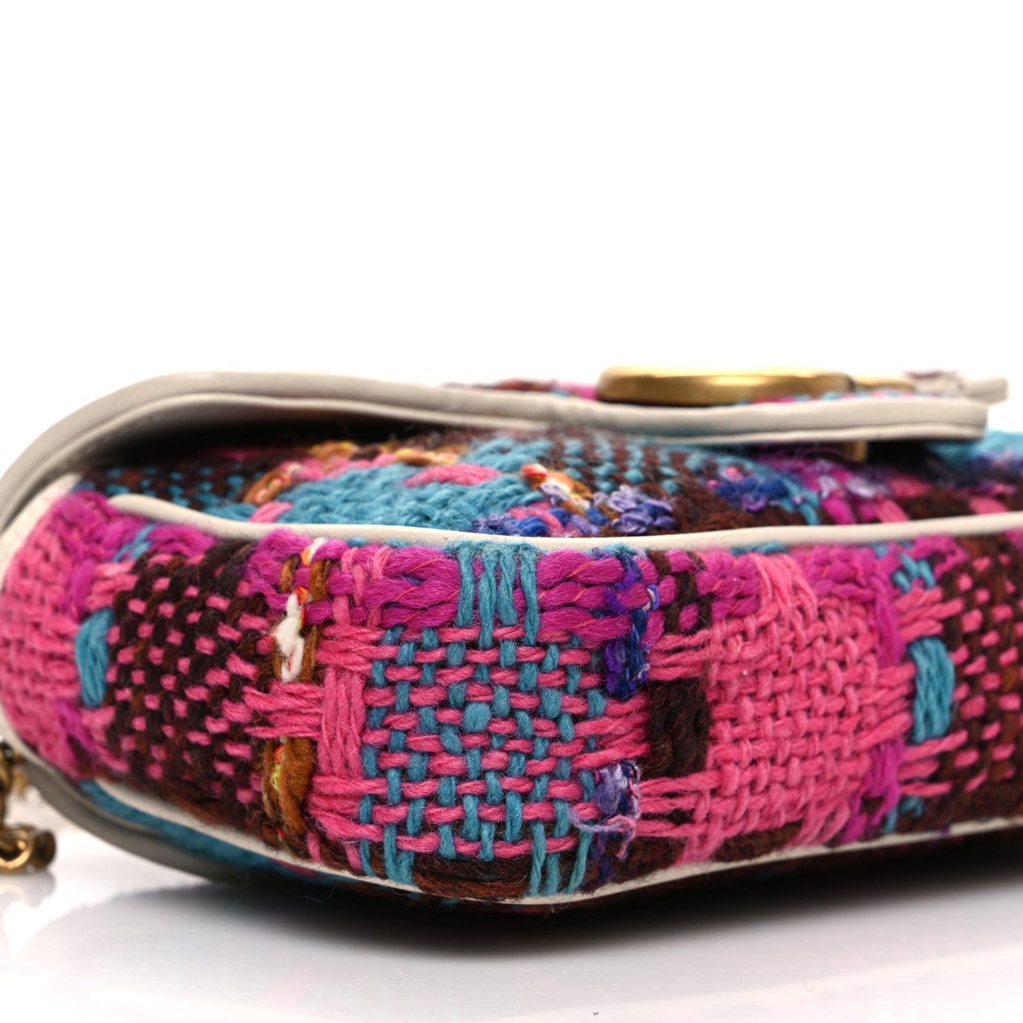 Tweed Calfskin Spicy Check Super Mini GG Marmont Shoulder Bag Pink Multicolor Mystic White