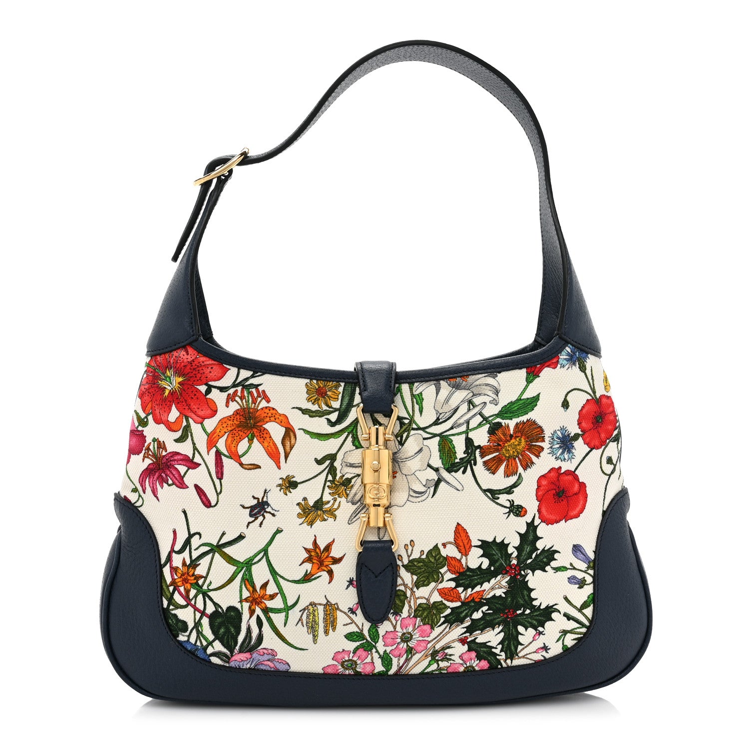 Gucci Canvas Flora Medium Jackie Hobo Blue Agata 1 of 9