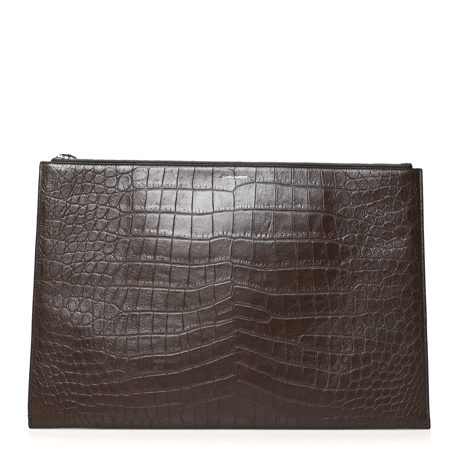 Saint Laurent Calfskin Crocodile Embossed Large Sac De Jour Carryall Pouch Brown 1 of 8