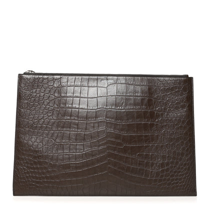 Saint Laurent Calfskin Crocodile Embossed Large Sac De Jour Carryall Pouch Brown 1 of 8