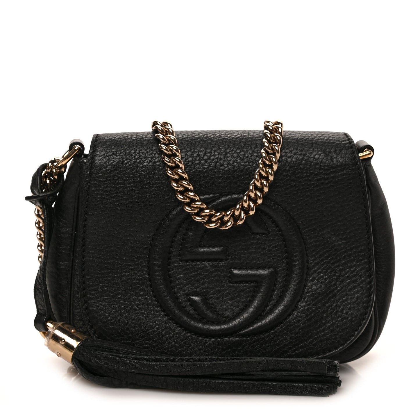 Pebbled Calfskin Small Soho Flap Crossbody Black