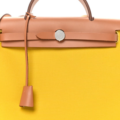 Hermes Military Vache Hunter Toile Herbag Zip 31 Natural Jaune De Naples 8 of 10