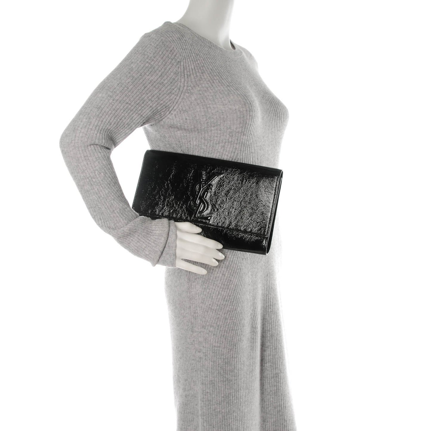 Textured Patent Monogram Large Belle De Jour Clutch Black