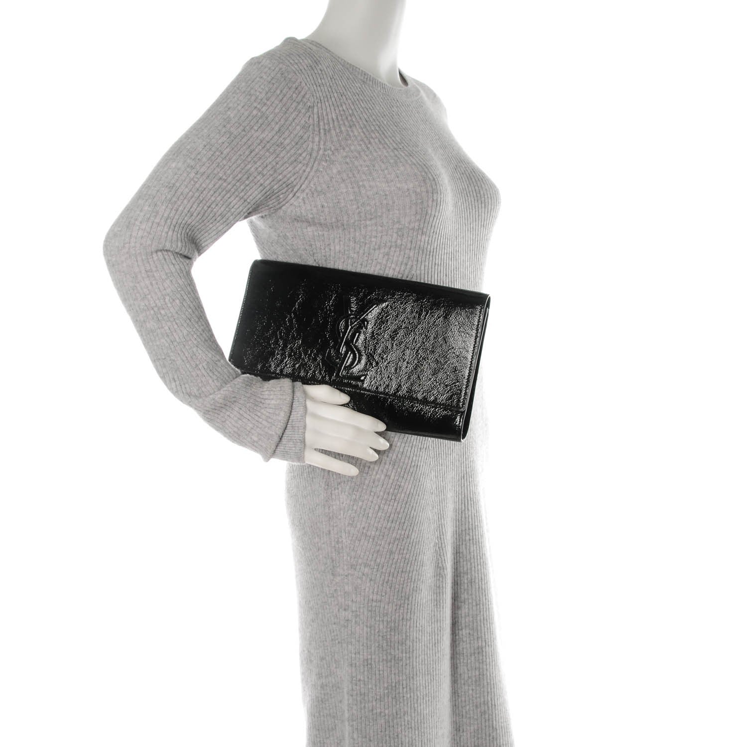 Saint Laurent Textured Patent Monogram Large Belle De Jour Clutch Black 2 of 6
