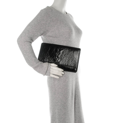 Saint Laurent Textured Patent Monogram Large Belle De Jour Clutch Black 2 of 6