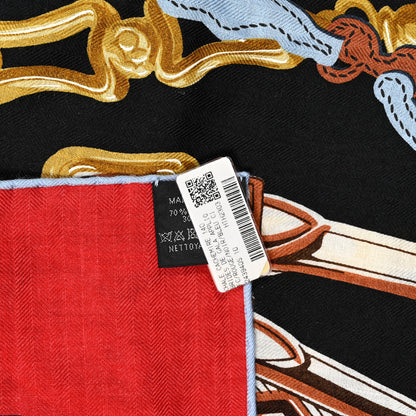 Hermes Silk Cashmere Brides De Gala Applique Pique Shawl 140 Rouge Black Bleu Ciel 3 of 3