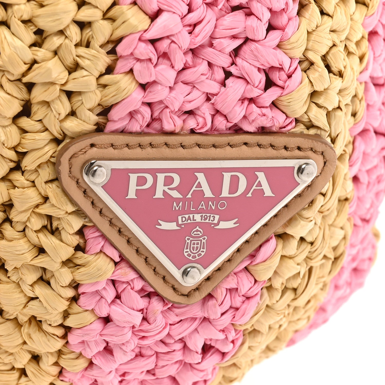 Prada Yarn Raffia Effect Crochet Striped Large Logo Tote Naturale Petalo 9 of 9