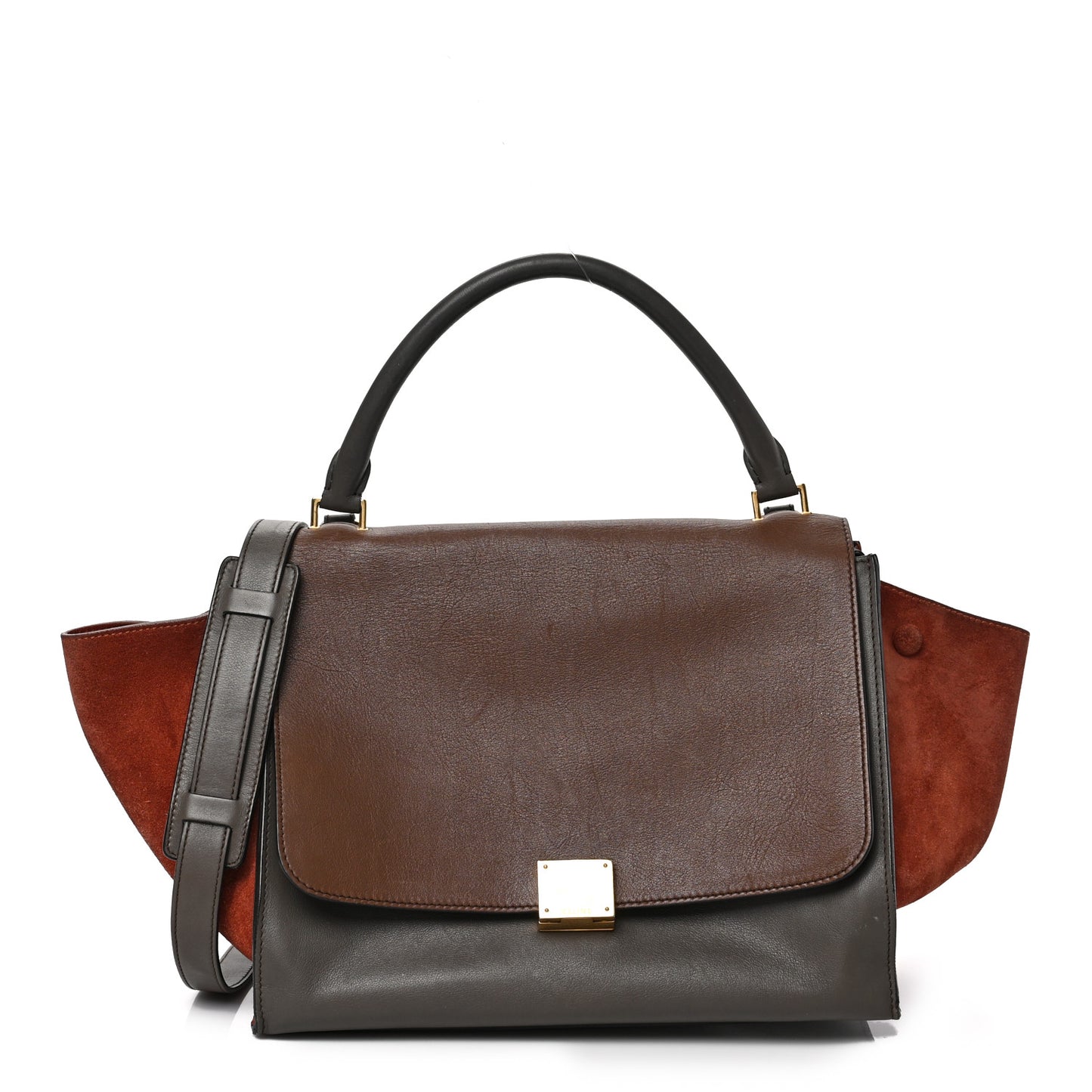 Calfskin Suede Medium Tri-Color Trapeze Terracotta