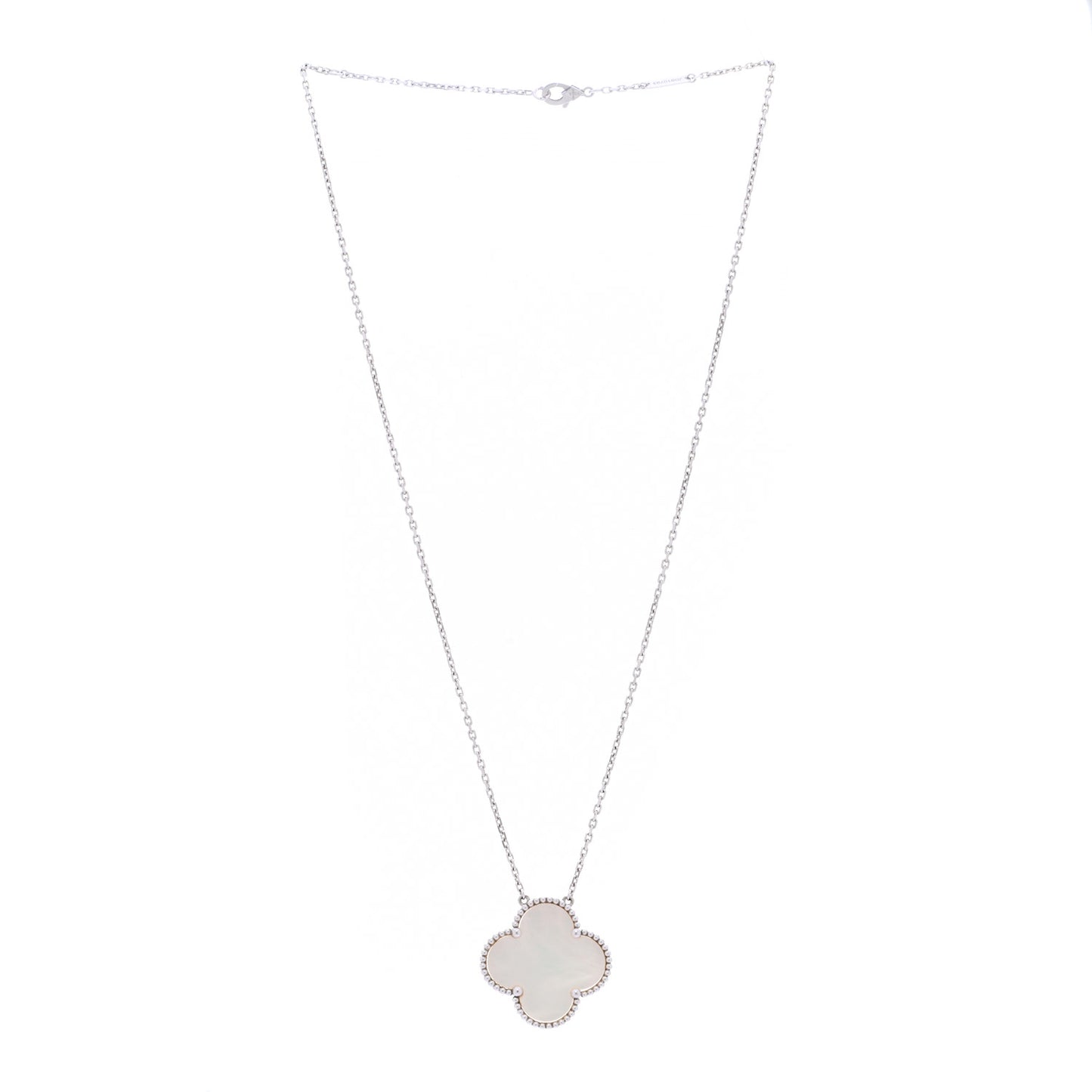 18K White Gold Mother of Pearl Magic Alhambra Pendant Necklace