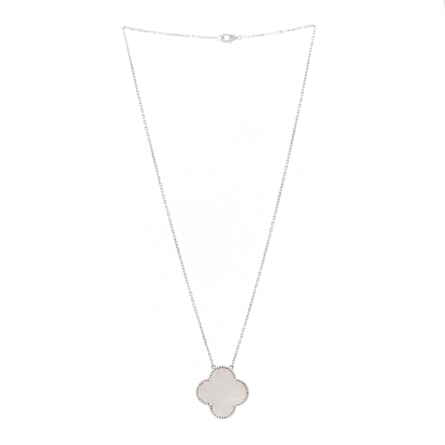 Van Cleef & Arpels 18K White Gold Mother of Pearl Magic Alhambra Pendant Necklace 3 of 5
