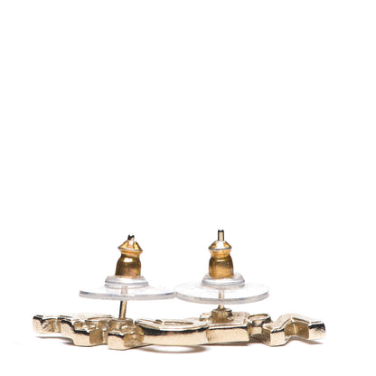 Chanel Crystal Pearl Signature Stud Earrings Gold 2 of 3