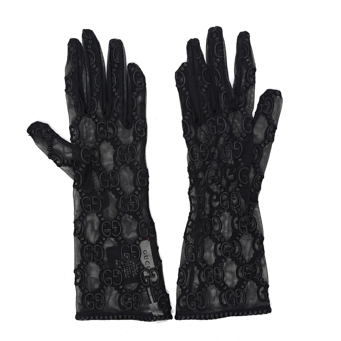 GG Monogram Tule Sheer Gloves M Black