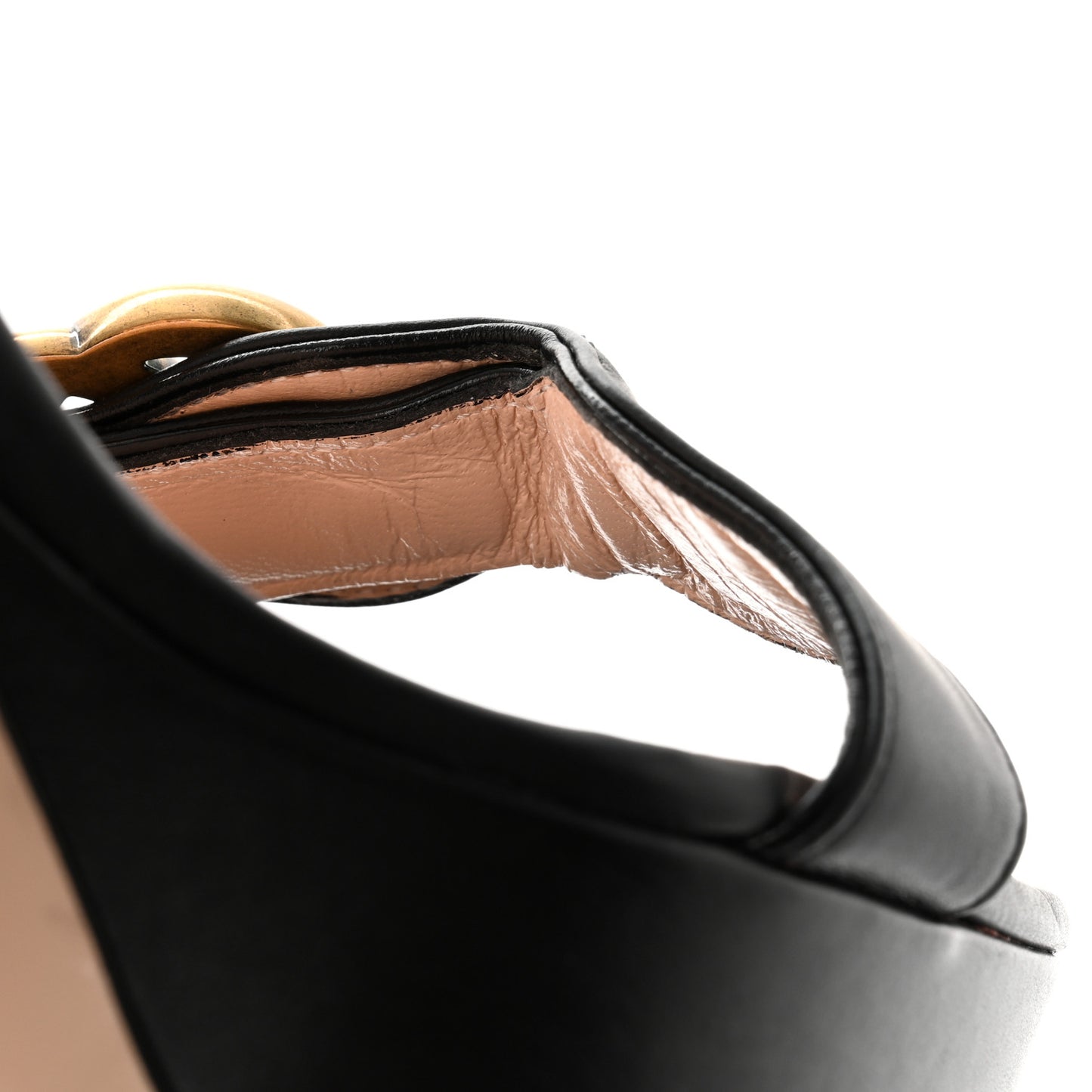 Calfskin GG Marmont Ankle Wrap 30/85mm Platform Sandals 38 Black