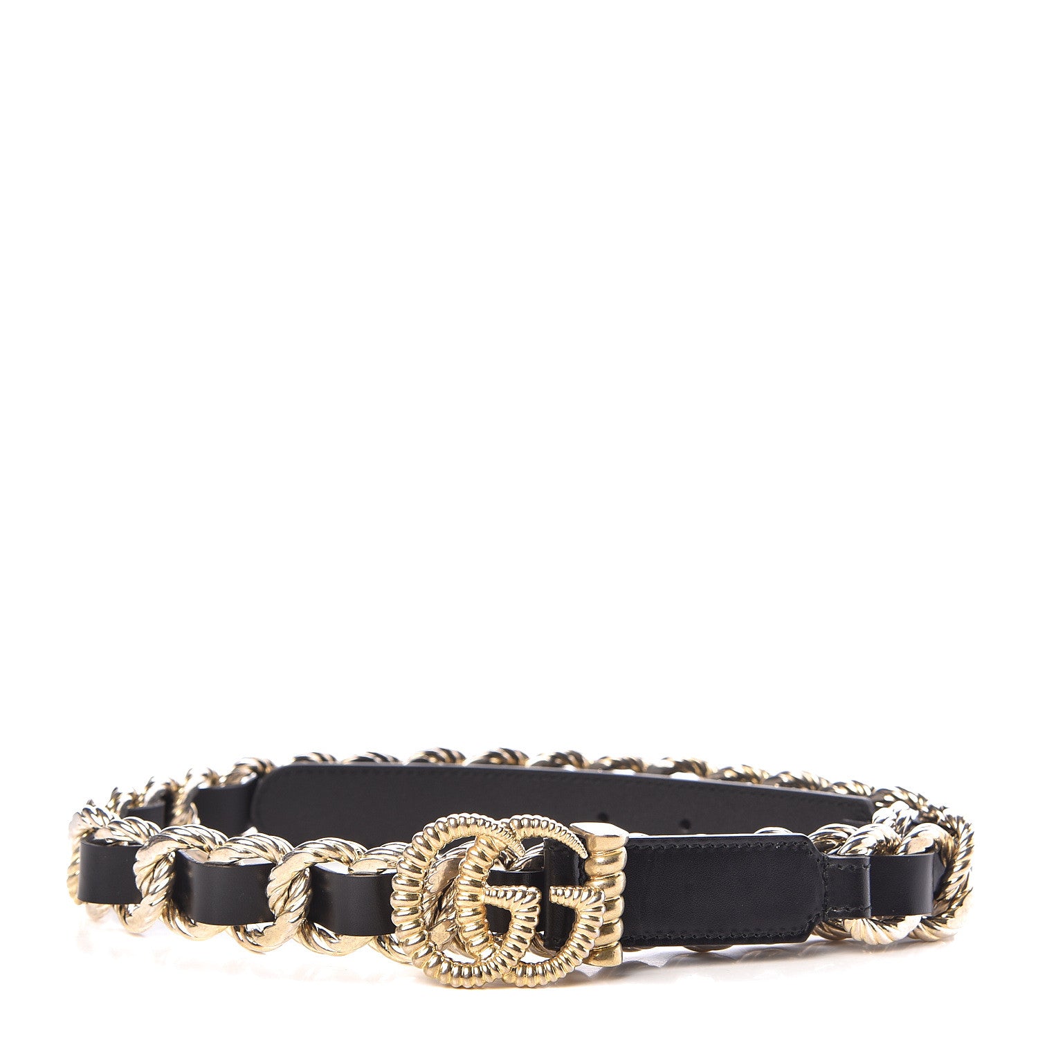 GUCCI パンテオン(トールさん専用) Gucci Calfskin Torchon Double G Chain 25mm Belt 80 32 Black