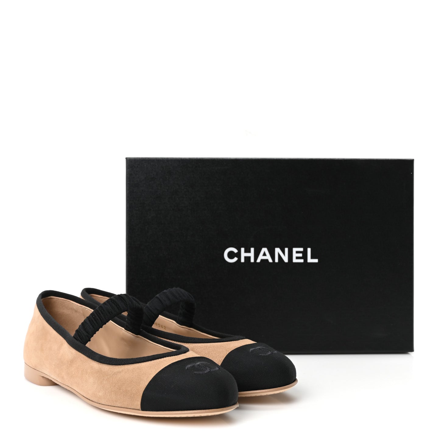 Suede Kidskin Grosgrain Mary Jane Flats 38 Beige Black