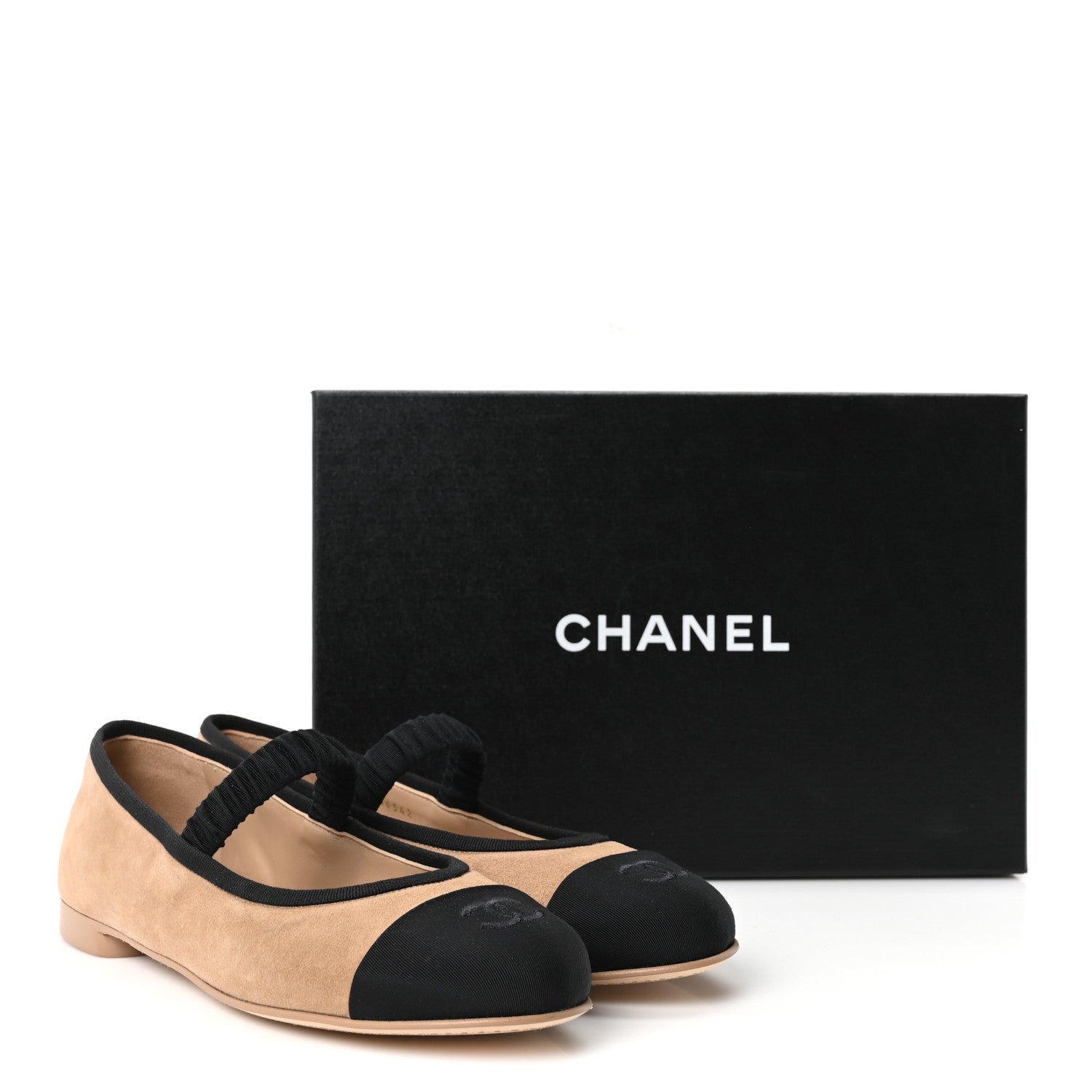 Chanel Suede Kidskin Grosgrain Mary Jane Flats 38 Beige Black 10 of 10