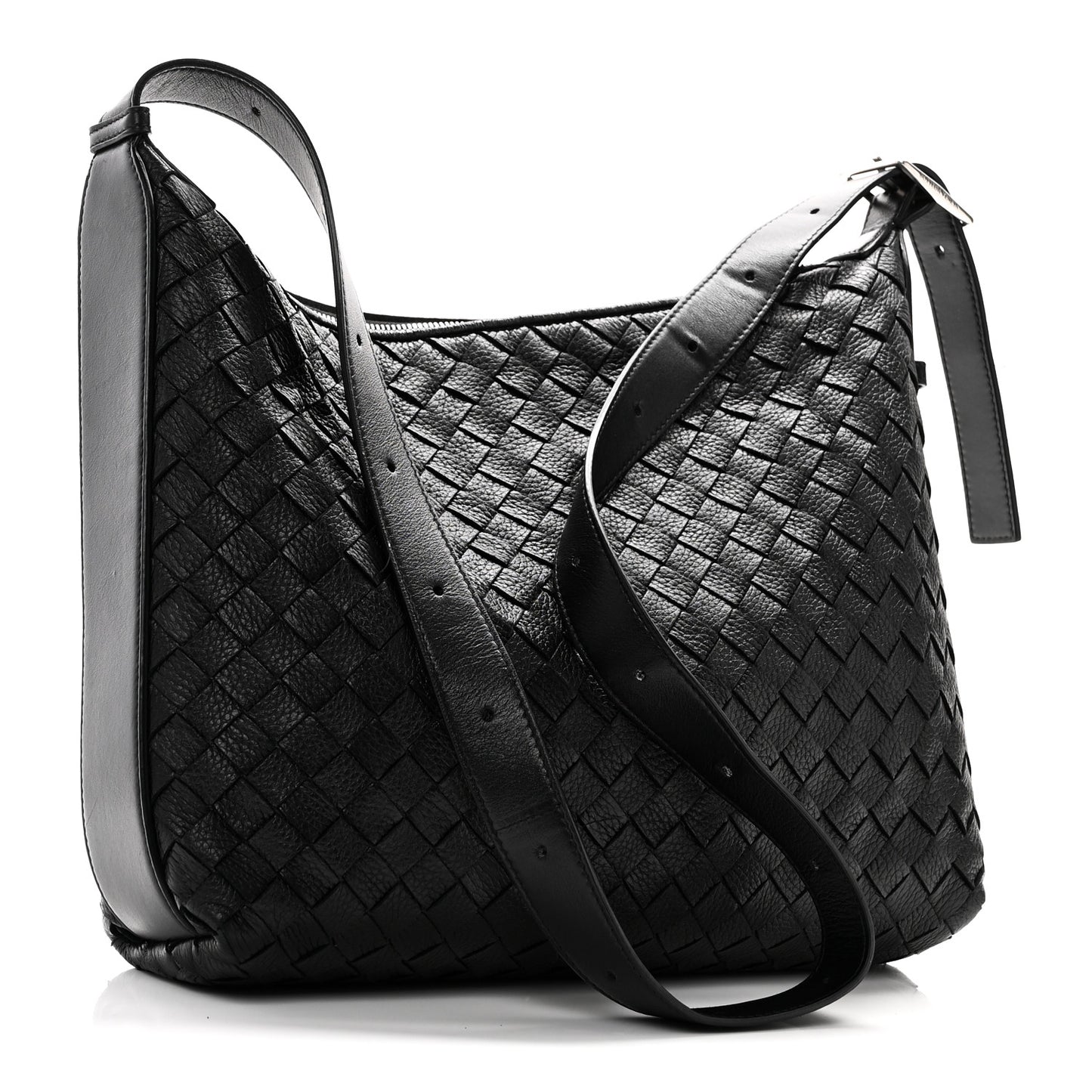 Deerskin Intrecciato Small Traveler Hobo Black