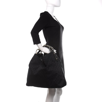 Gucci Monogram Large Zebra Horsebit Chain Hobo Black 2 of 11